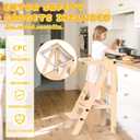 Foldable Toddler Tower, Wooden Toddler Kitchen Stool with 3 Adjustable Heights and Removable White/Blackboard, Montessori Foldable Learning Tower Kitchen Stool, Natural Wood