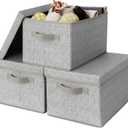 GRANNY SAYS Storage Bins with Lids, Keepsake Memory Box, Storage Basket with Lid, Closet Storage Organizer Bins, Decorative Storage Boxes, Gray, 3-Pack (Medium)