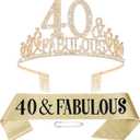 40th Birthday Sash, Tiara & Crown for Women - Happy 40 and Fabulous Decorations