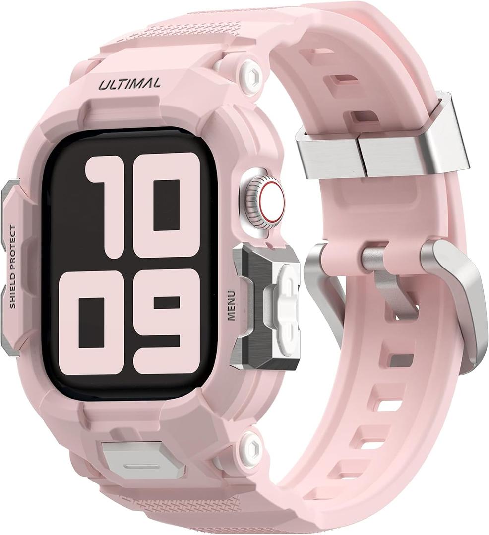 ULTIMAL Sport Case Band Compatible with Apple Watch SE 3/2/1 & Series 11 10 9 8 7 6 5 4 42mm 41mm 40mm, Full Protective Shockproof & Scratch Resistant Rugged Bumper for Women Men(Pink)