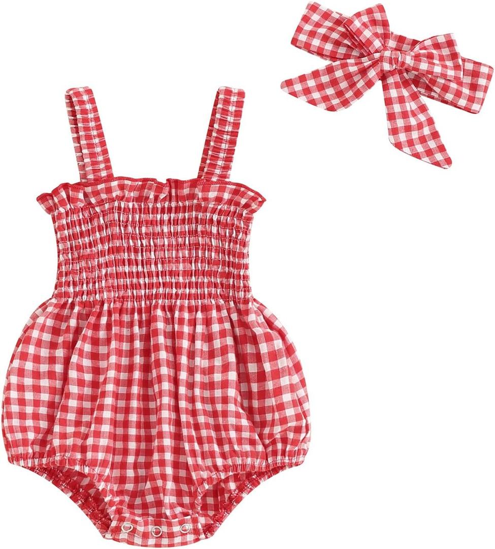 Newborn Baby Girl Bodysuit Sleeveless Halter Frill Romper One-piece Jumpsuit with Headband Summer Clothes Set (3-6 Months, Red)