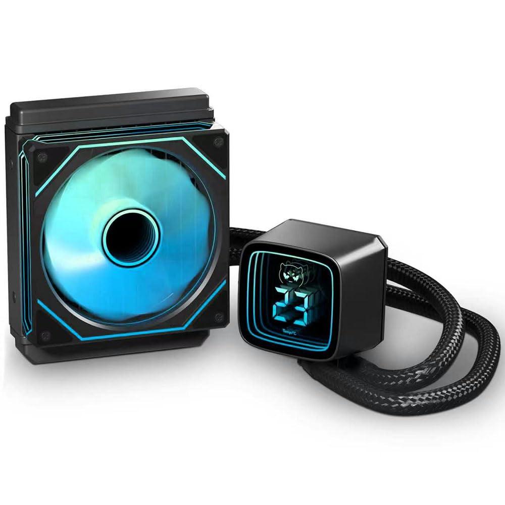 120MM CPU Liquid Cooler with Digital Display Pump,AIO CPU Water Cooler,120mm ARGB PWM Fans,28 Led Besds,LGA 1700/1200/115X/1366/775&AM5/AM4