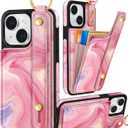Petitian for iPhone 15 Plus Case with Wallet - Women Girls Cute Girly Aesthetic Unique Design with Leather Credit Card Holder Cardholder Stand Wristband for Apple 15 Plus, Marble