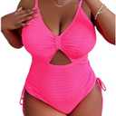 Sexybody Women' s Plus Size Bikini High Waisted One Piece Swimsuits Ribbed Tummy Control Cutout Bathing Suits Ruched V Neck 4XL