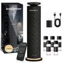 Waterless Scent Diffuser Starter Kit with 5 Oils, Luxury Hotel Style Cold Air Diffuser Oil Machine for Home, 1000 Sq Ft Coverage, Quiet Nebulizing Aromatherapy with Remote, Tower Fabric Design, Black
