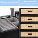 Jewelry Organizer, Rattan Jewelry Box, 5 Layer Wooden Jewelry Organizer Box with Mirror, Jewelry Boxes with 4 Drawers for Women Men, Black Jewelry Storage for Rings Earrings Necklaces Bracelets Watch