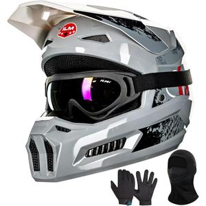 ILM Youth Dirt Bike Helmets Kids ATV Helmet Motorcross BMX Off Road Motorbike with Goggles Gloves Mask DOT Model MT601Y (Angry Face, Youth-Medium)
