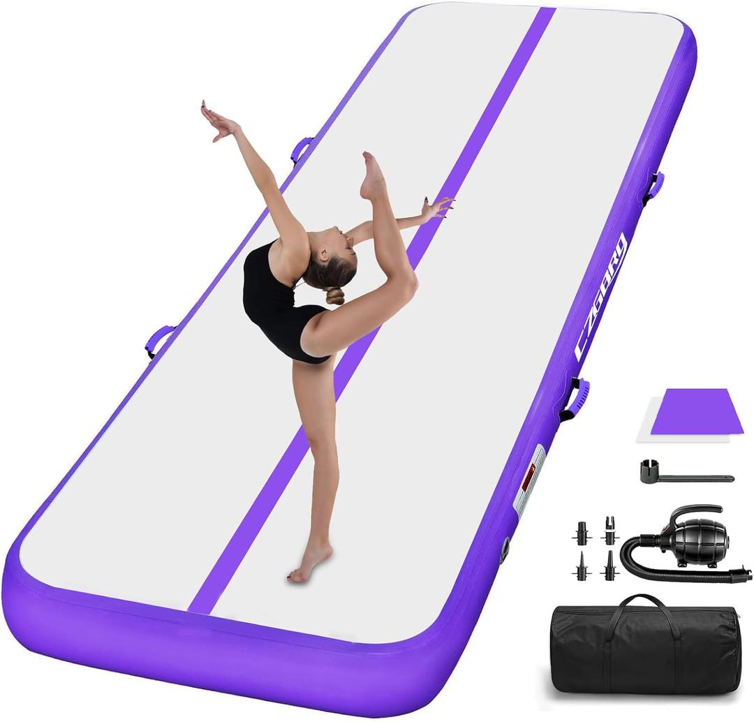 Air Mat Tumble Track, Gymnastics Mats Tumbling Track with Electric Air Pump for Home Use Cheerleading Training Kids Gym Yoga (6.6ftx3.3ftx4inch, Purple)