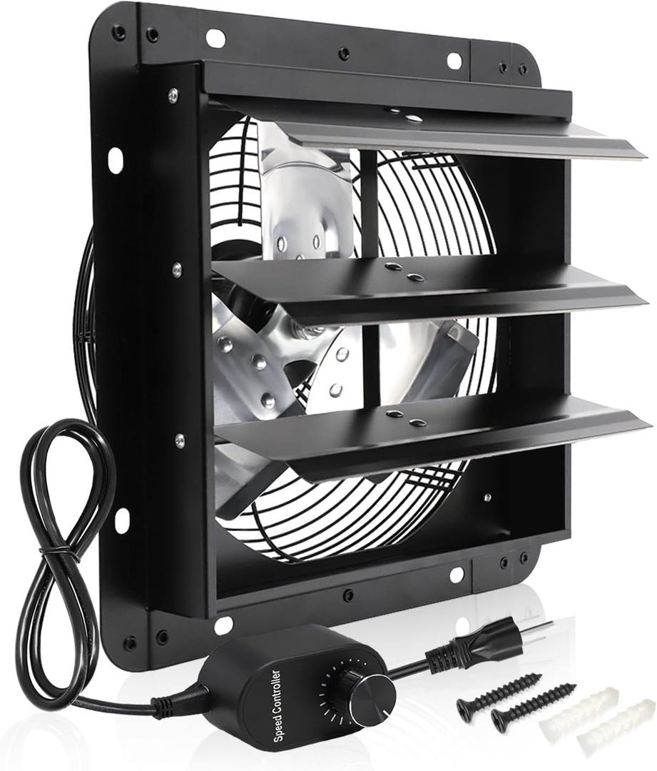 Shutter Exhaust Fan, 10 in Wall Mount Ventilation Fan w/Speed Controller Attic Vent Fan for Chicken Coops, Greenhouse, Gable, Barn, Garage, Shed Ventilator 820 CFM,1700RPM