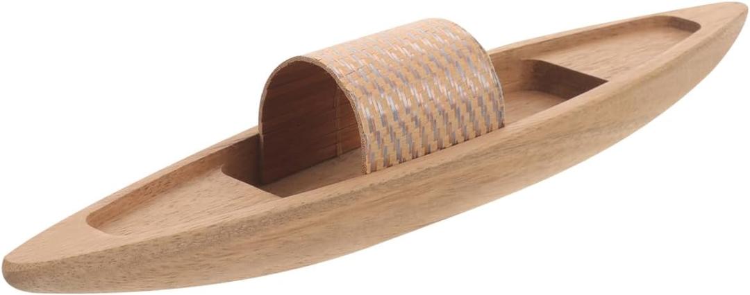 2 x STOBOK Wooden Boat Model 9.84 Inch Small Rowboat Craft Natural Desktop Ornament for Home Office Bedroom Decoration (25.00X5.00X4.50CM)