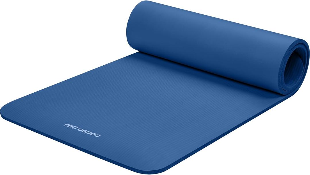 Retrospec Solana Yoga Mat Thick 1/2in Non-Slip Workout Mat with Nylon Strap - 72x24in Exercise Mat for Pilates, Stretching & Fitness - BPA Free, Easy Clean, Blue