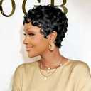 VRZ Pixie Cut Wig Human Hair for Black Women Short Curly Pixie Cut Wigs Human Hair Glueless Full Machine Made for Daily Use Easy to Wear and Go Wig C10#BL Black Color