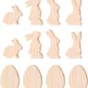 12 PCS 4 Inch Unfinished Wooden Cutouts, Blank Wood Bunny Eggs Shapes for DIY Craft Projects, Table Centerpieces and Signs (Rabbit&Eggs)