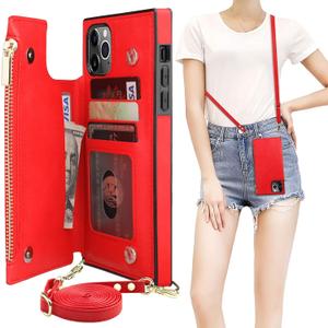 Bocasal Crossbody Wallet Case for iPhone 11 Pro Max with Card Holder,Zipper Card Slot Protector Shockproof Purse Cover with Removable Cross Body Strap 6.5 Inch(Red)