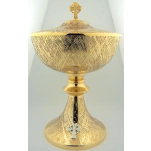 Christian Brands Solid Brass Ciborium with Cover, 9.5" Tall, Celtic Cross
Holds 400 Hosts, Gold Plated, Crosshatch Brushed Finish