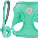 Hipubby Dog Harness and Leash Set, No Pull Soft Mesh Puppy Harness for Small Medium Dogs, Cats - Step in Reflective Breathable Lightweight Vest Harness for Walking, Training - Green, L