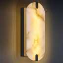 14.17in Alabaster Wall Sconces, Natural Marble Wall Light, Modern LED Alabaster Sconces for Living Room Indoor Wall Lamps for Dining Room Stairs Bedroom, Black, Set of 2