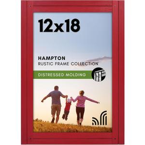 Americanflat 12x18 Poster Frame with Polished Plexiglass - Hampton Collection - Distressed Wood Picture Frames for Wall Display - Red