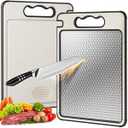 Double Sided 304 Stainless Steel & Wheat Straw Cutting Board, 14.4"*9.8" Non Toxic Lightweight Chopping Board, Separately Handle Meat and Vegetables, Dishwasher Safe, Scratch Resistant Mesh Design