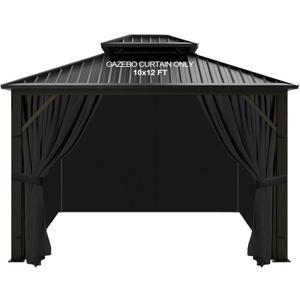 slashome 10'x12' Gazebo Curtains Outdoor Waterproof, Black Universal Replacement Curtain 4-Panels, Sidewalls with Zipper for Garden, Patio, Yard (Only Curtains)