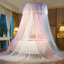 VETHIN Princess Bed Canopy for Girls,Bed Canopy Curtain- Double Layer Sheer Mesh Dome Bed Curtain- Round Lace Princess Mosquito Net Tent for Twin Full Queen King Bed(Pink/Grey/White)