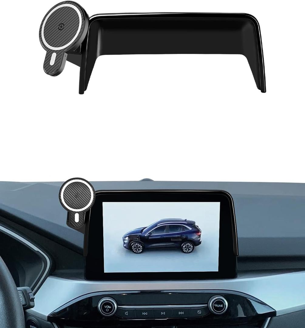 PZK Car Phone Holder for Ford Escape 2020 2021 2022 2023 2024 2025 Accessories 8-Inch Screen Fixed Clip Magnetic 15W Fast Wireless Charger Car Phone Mount Strong Magnets with Sunglasses Storage Box