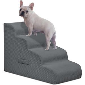 Mesa Lemon Dog Stairs for Small Dogs and Cats, 20" H 4 Steps Dog Ramp for High Beds, Couch, Sofa, Waterproof Pet Stairs with Removable Washable Cover, Non-Slip Sturdy Pet Steps, Gray