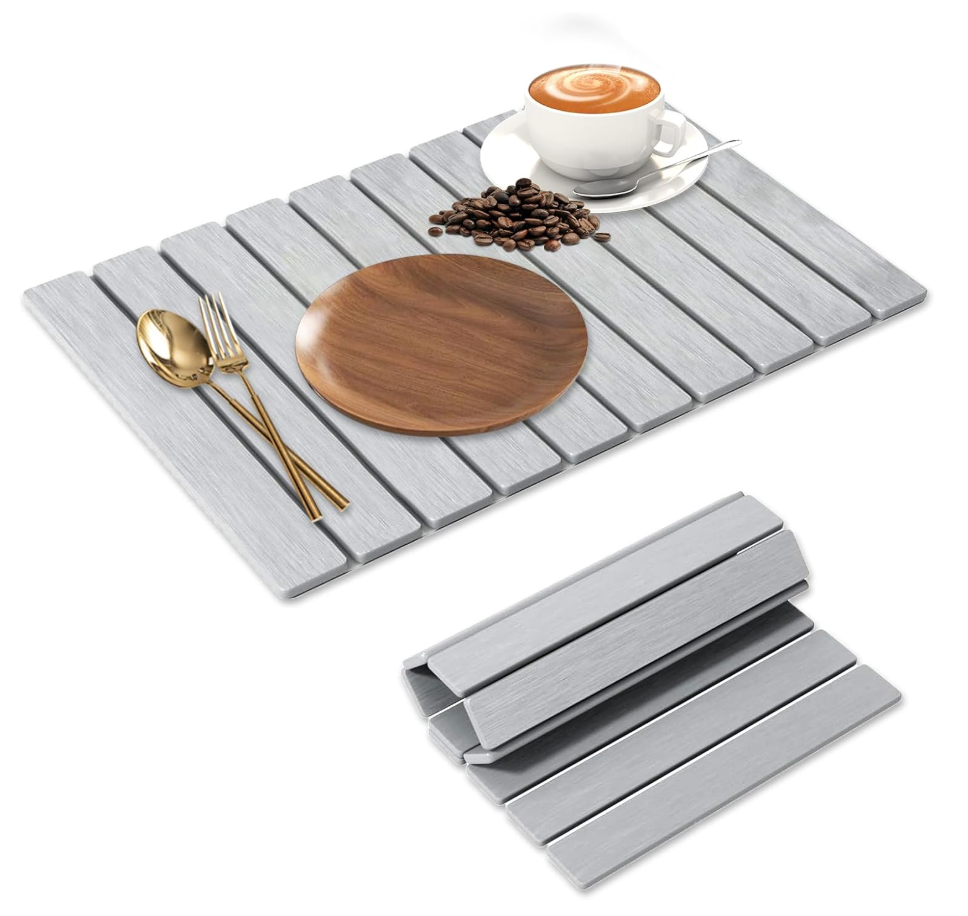 Large Stone Dish Drying Mat for Kitchen Counter, 24"(L)×16"(W), Collapsible Quick Drying Mat, Absorbent Eco-Friendly Diatomaceous Earth Mats for Dishes Bottles, Match Any Countertop