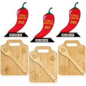 Acellegic 3 Set Chili Cook Off Trophies Prizes 3 Wooden Cutting Boards with Handle 3 Wooden Spoon 3 Chili Cook Off Trophies Awards 1st 2nd 3rd Place Competition Gifts for Men Women Festivals Prizes