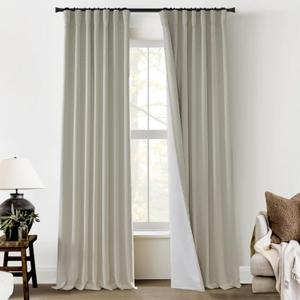 PANELSBURG Modern Farmhouse Curtains for Living Room,Back Tab Hooks Pleated Farm House Style Blackout Vintage Curtains for Dining Room Window 2 Panels Set,108 Inch Long,Oatmeal/Tan Beige/Sand Color