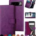 for Google Pixel 8 Pro Genuine Leather Wallet case RFID Blocking4 Credit Card Holder Real Leather Flip Folio Book Phone case Protective Cover Women Men for Pixel 8Pro case Purple