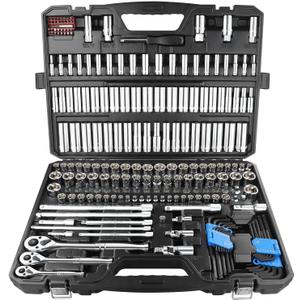 BOEN 225PCS Mechanic Tool Set, 1/4" & 3/8" & 1/2" Drive Socket Wrench Set, Metric and Standard Full Socket Set, with 90-Tooth Ratchet, Auto and Bike Repair with Heavy Duty Case