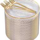 Rubtlamp 200 Pcs Clear Gold Dessert Plates with Forks, 6 inch Hammered Gold Small Disposable Plates, Fancy Appetizer Platos Include 100 Cake Plate,6 inch 100 gold Forks for Birthday, Wedding, Teatime