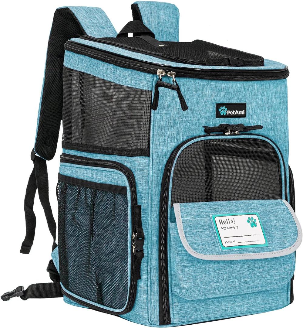 PetAmi Dog Backpack Carrier, Airline Approved Cat Backpacks for Carrying Small Large Cats, Pet Carrier Back Pack, Ventilated Soft Sided for Travel, Hiking, Camping, Max 18 lbs, Turquoise (One Size)