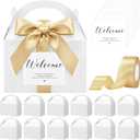 Maitys 24 Set Welcome Gable Boxes with Ribbon and Label 9x6x6'' Wedding Gift for Guests Large Paper Welcome Boxes for Wedding Bridal Baby Shower Party Favors (Gold)
