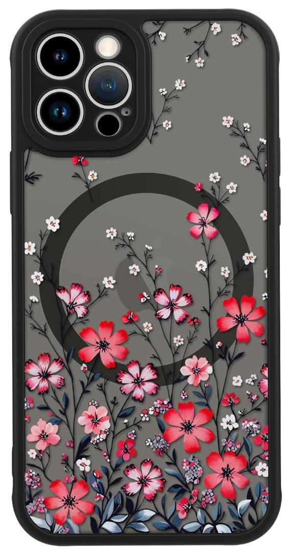 LUHOURI for iPhone 13 Pro Max Case Cute - Wireless Charing Compatible,Trendy Floral Design for Women Girls,Military-Grade Shockproof Not-Slip Matte Phone Cover, Vibrant Red Wildflowers
