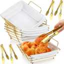 4 Pack Wire Bread Basket Set Metal Square Serving & Storage Container with Removable Liner and Tongs Must-have for Serving Dinner Feast(Gold,26.5 * 23 * 10 cm,Fresh)