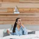 CoTa Global Blue Mist Sailboat Decor Handmade Wooden Boat Decor, Cute Beach Style Model Sail Boat Decorations, Nautical Themed Table Top Decor Living Room Centerpiece - 8 Inch