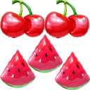 2 x Cherry Watermelon Balloons,Summer Fruit Party Decorations, Red Cherry & Watermelon Balloons for Birthday Party, Picnic, Pool Party, Tropical Theme, Sweet Fruit Baby Shower Decor, 3 inches x 25 inches x 30 inches
