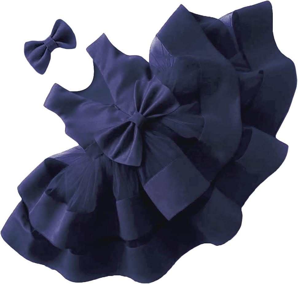 AIMJCHLD 3-6T Baby Girls V Backless Flower Dress Pageant Party Wedding Gown Dresses with Hair Bow