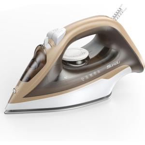 Steam Irons for Clothes 15s Fast Heat-up,1500W Powerful steam Iron with 11.84oz Water Tank, Non-Stick Ceramic Soleplate, Anti-Drip, Auto-Off, Burst Steam, Self-Cleaning, Ironing Clothes for Home (Buff)