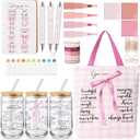 Singhoow 29 Pcs Bible Journaling Kit 16 oz Glass Cup Canvas Bag Leather Notebook Highlighters and Pens Sticky Note Tapes Paper Clips Gift Bible Study Supplies for Teacher Women Men(Bow,Pink)