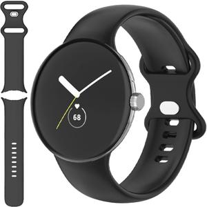 2 x Miimall Compatible for Google Pixel Watch 2 Band Silicone, Google Pixel Watch Band, Flexible Quick Fit Strap Breathable Lightweight Replacement Band Strap for Pixel Watch2/1(Black-Large)