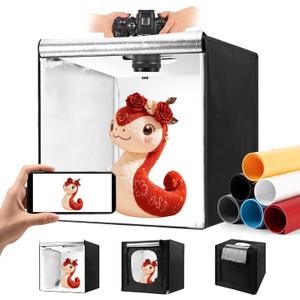 Photo Light Box, Portable 12/16/20/24/32 Inch Photo Studio LightBox, Shooting Tent Kit with 189 Light Beads and 6 Color Backdrops. Lightbox with 3 Stepless Dimming Light Boards for Product Photography