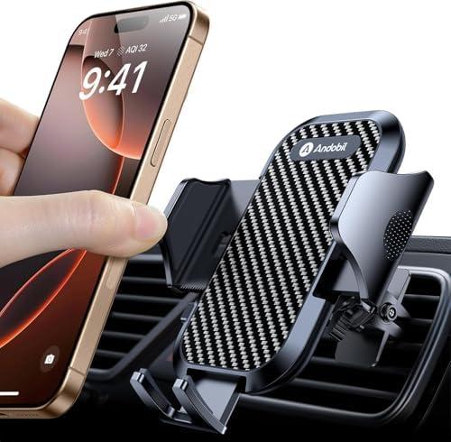 andobil Upgrade Phone Holders for Your Car - Air Vent Phone Mount, Ultra-Stable Metal Clip with Anti-Shake & 360° Rotation, Universal Car Mount Fit iPhone 17/16/15/14/13 Pro Max/Android/Samsung Galaxy