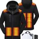 Men's Heated Jacket with Battery Pack, 10-Zone Electric Heating Jackets, Windproof Insulated Coat, Detachable Hood (Black, XXL)