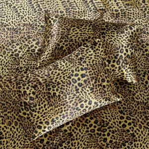 Microfiber Satin Sheet Set 4 Piece Queen Gold Leopard