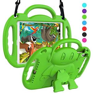 SUPLIK Kids Case for iPad 5th/6th Generation (9.7 inch, 2017/2018), iPad Air 1 & Air 2 & Pro 9.7 Protective Case with Shoulder Strap Handle Stand for iPad 5/6 & iPad Air 1st/2nd Gen, Green