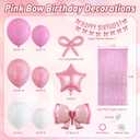 Pink Bow Birthday Party Decorations for Girl Women, Balloon Arch Kit Include Pink and White Bow Balloons Happy Birthday Banner Fringe Curtain Coquette Party Decorations