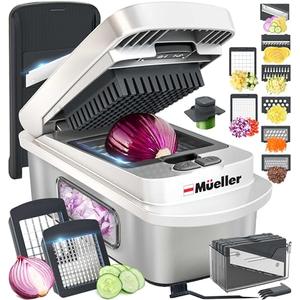 Mueller Pro-Series 10-in-1, 8 Blade Stainless Steel Multi Vegetable Chopper And Mandoline Slicer, Kitchen Accessories and Essentials, Food and Veggie Chopper, Mincer, Dicer, White Sand/Grey